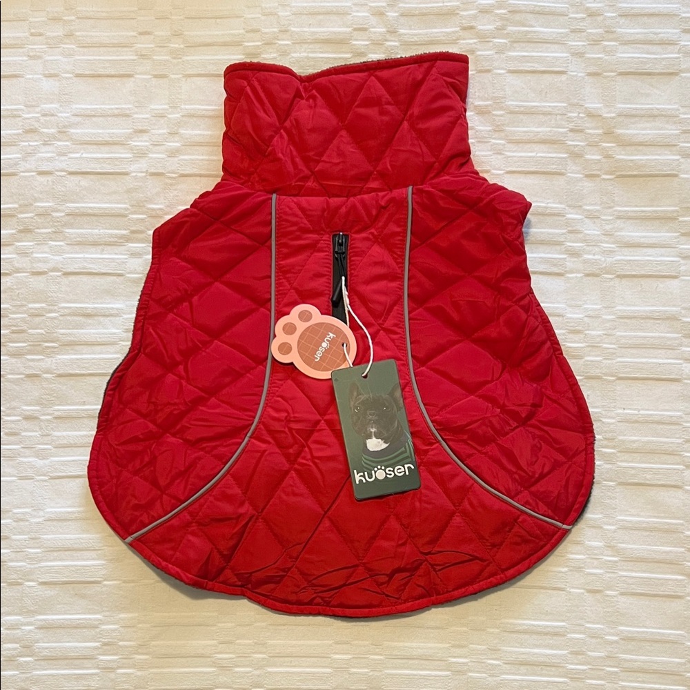 KUOSEE RED QUILTED DOG JACKET WITH HIGH COLLAR SIZE MEDIUM